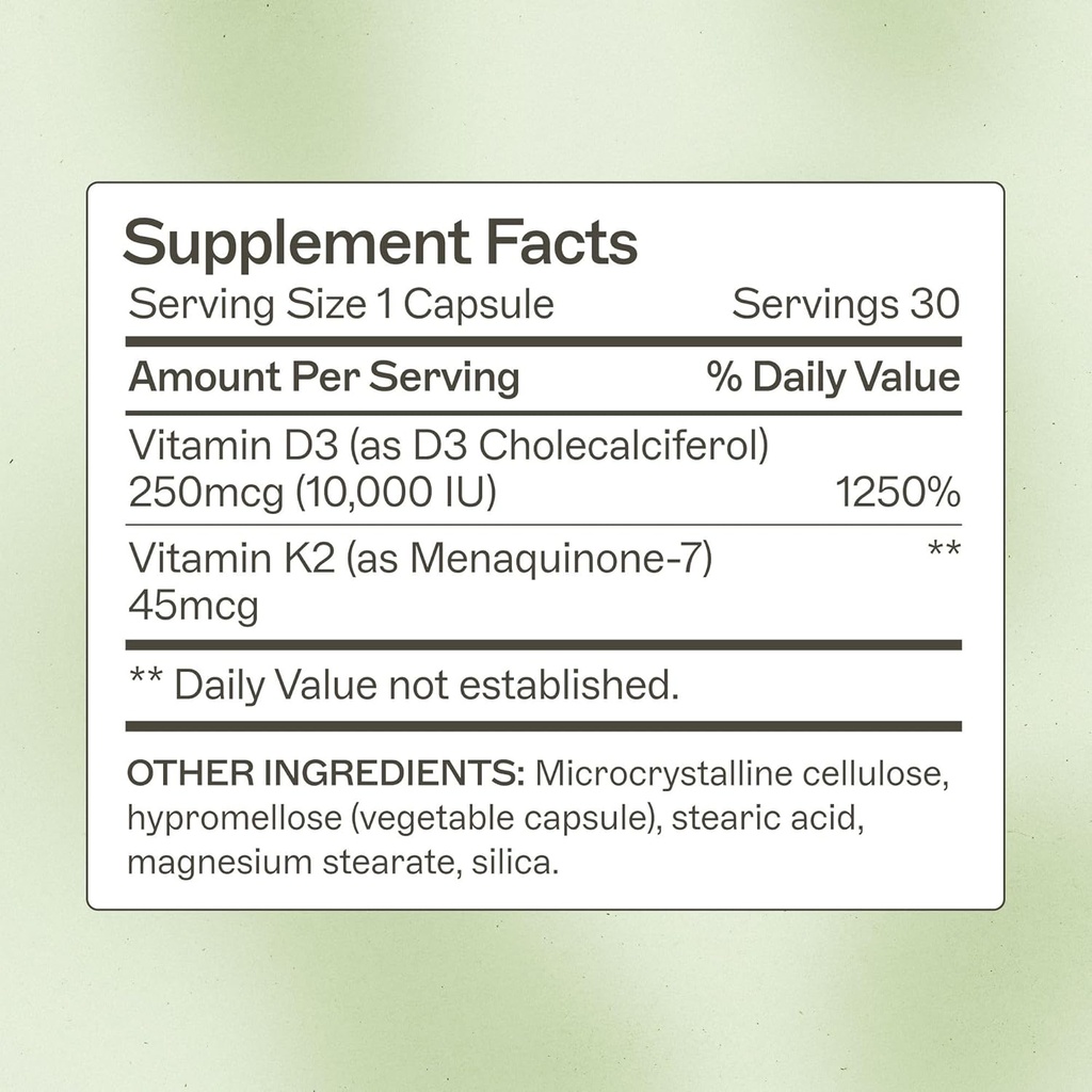 Amy Myers MD Vitamin D3/K2 10,000 IU Capsules - Daily Vitamin Supplement for Bone, Immune & Hormone Health Support - Healthy Mindset & Relaxation Aid - 30 Capsules 3