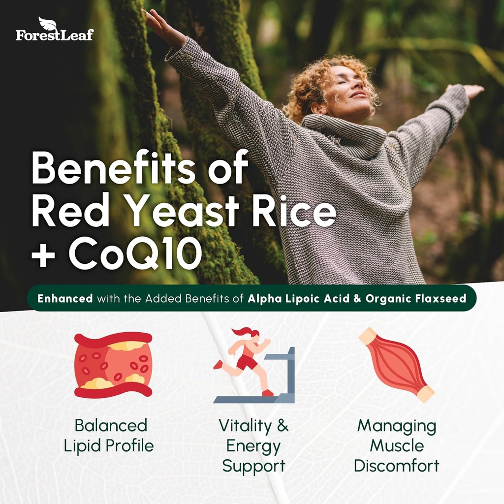 ForestLeaf Red Yeast Rice with CoQ10 Supplement - 1215mg Extra Strength Red Yeast Rice Capsules with Alpha Lipoic Acid & Organic Flaxseed, Citrinin Free - 180 Capsules 5