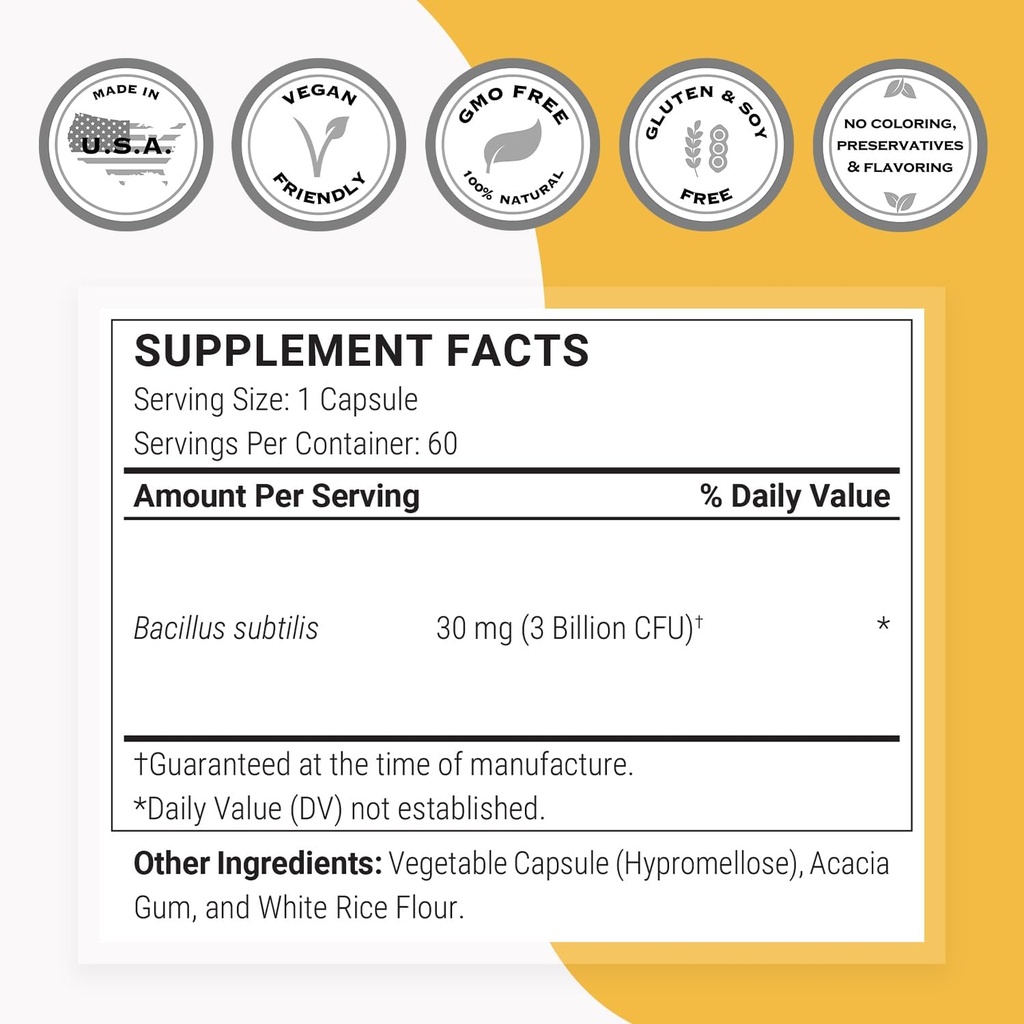 Supersmart - Bacillus Subtilis 3 Billion CFU per Day (High Potency) - Spore Probiotic Supplement | Non-GMO & Gluten Free - 60 DR Capsules 5