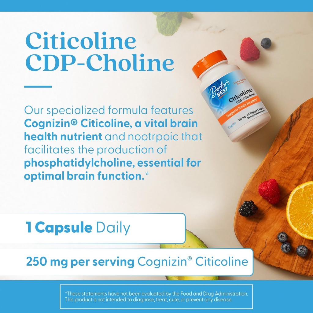 Doctor's Best Citicoline CDP-Choline, Supports Brain Health, Non-GMO, Gluten Free, Soy Free, Vegan 60 Veggie Caps 5