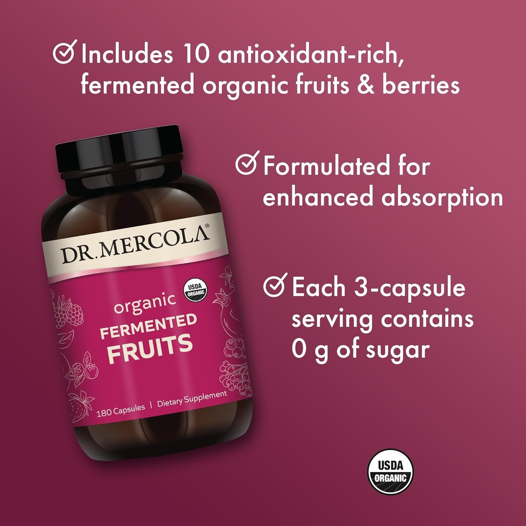 Dr. Mercola Organic Fermented Fruits, 30 Servings (180 Capsules), Dietary Supplement, Supports Immune Health, Non-GMO, Certified USDA Organic 5