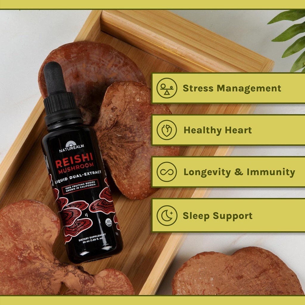 Naturealm Reishi Mushroom Liquid Tincture Supplement – Promotes Calmness, Immune Support & Sleep Aid, Vegan, Non-GMO – Organic Fruiting Bodies, 1 Month Supply 4