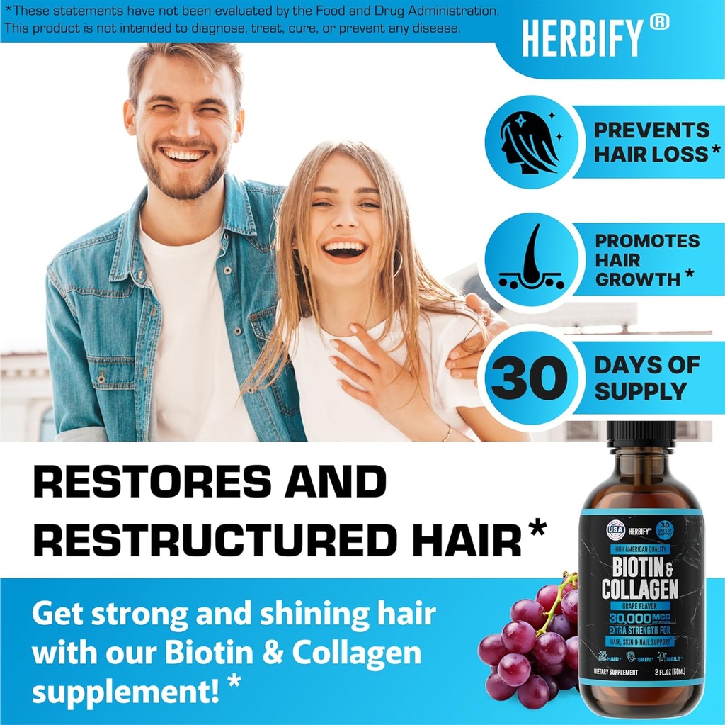 HERBIFY Bundle - Lions Mane Drops & Biotin and Collagen - Brain, Hair, Skin & Nails Support 6