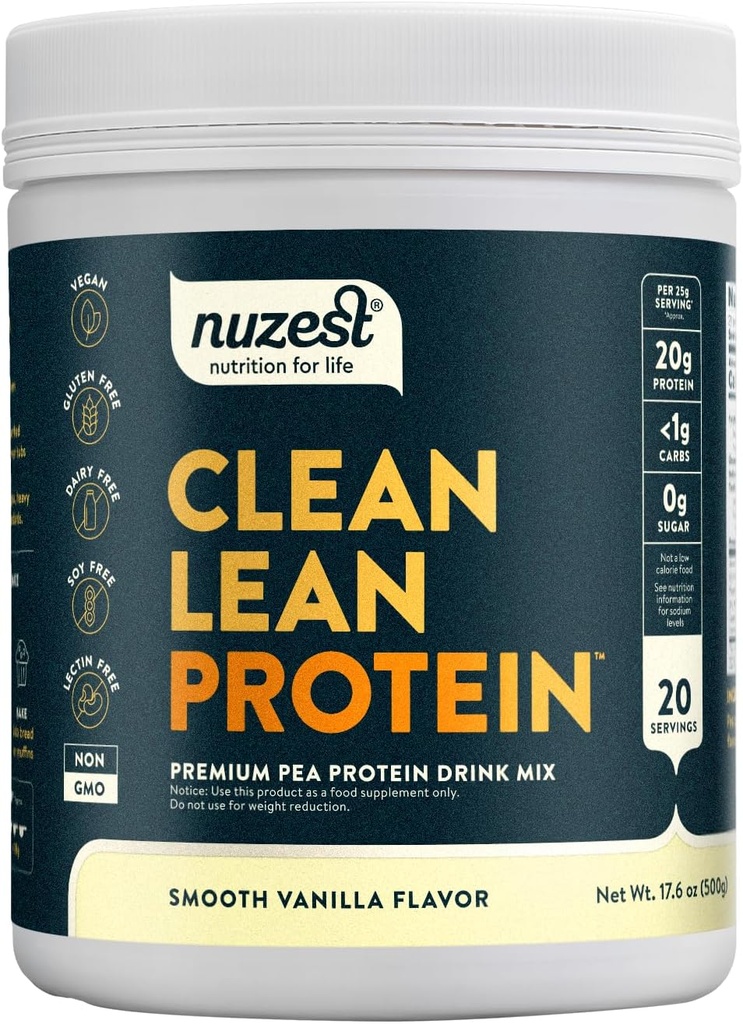 Nuzest - Pea Protein Powder - Clean Lean Protein, Premium Vegan Plant Based, Dairy Free, Gluten Free, GMO Free, Naturally Sweetened Protein Shake, Smooth Vanilla, 20 Servings, 1.1 lb 2
