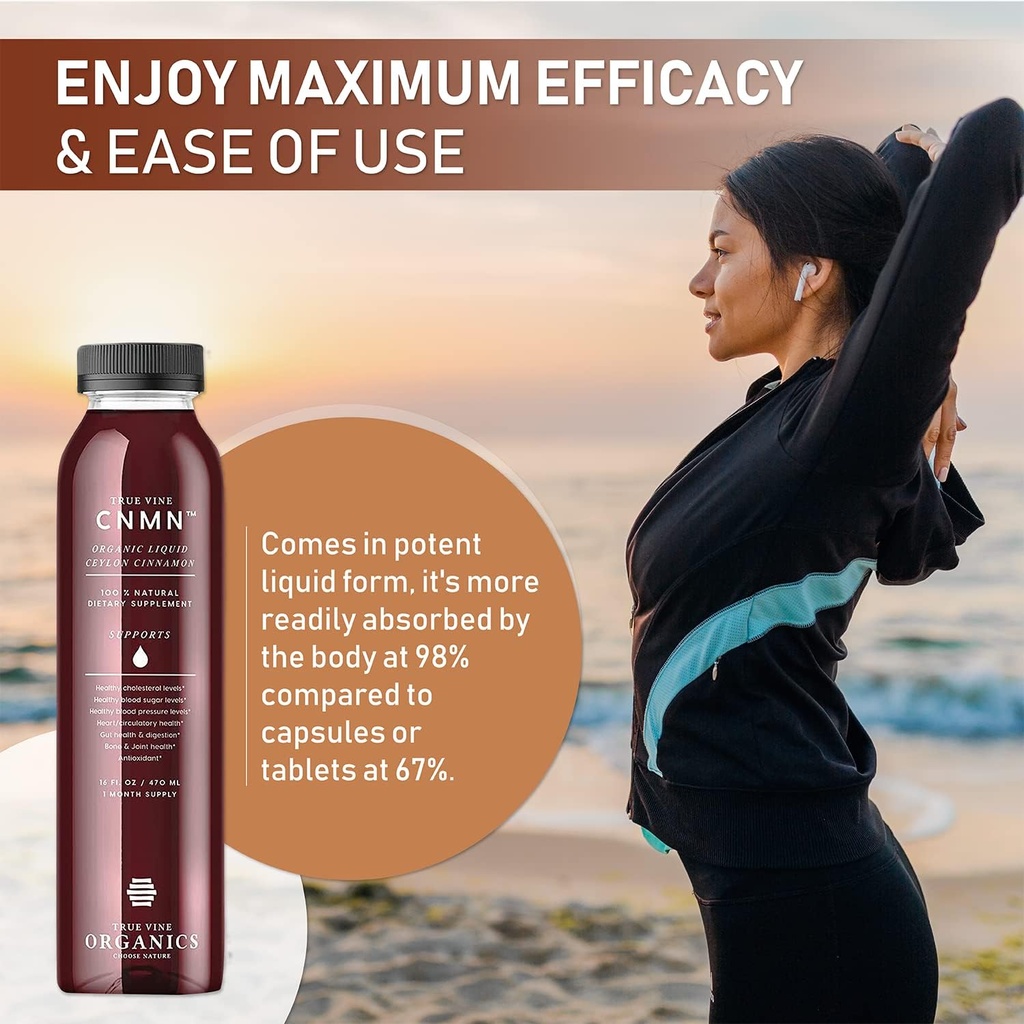 True Vine 3200mg Liquid Ceylon Cinnamon Supplement (Made in USA) for Healthy Heart, Blood Pressure, Sugar, Cholesterol, Gut & Joints — 100% Organic Ceylon Cinnamon to Fight Free Radicals (16 fl oz) 3