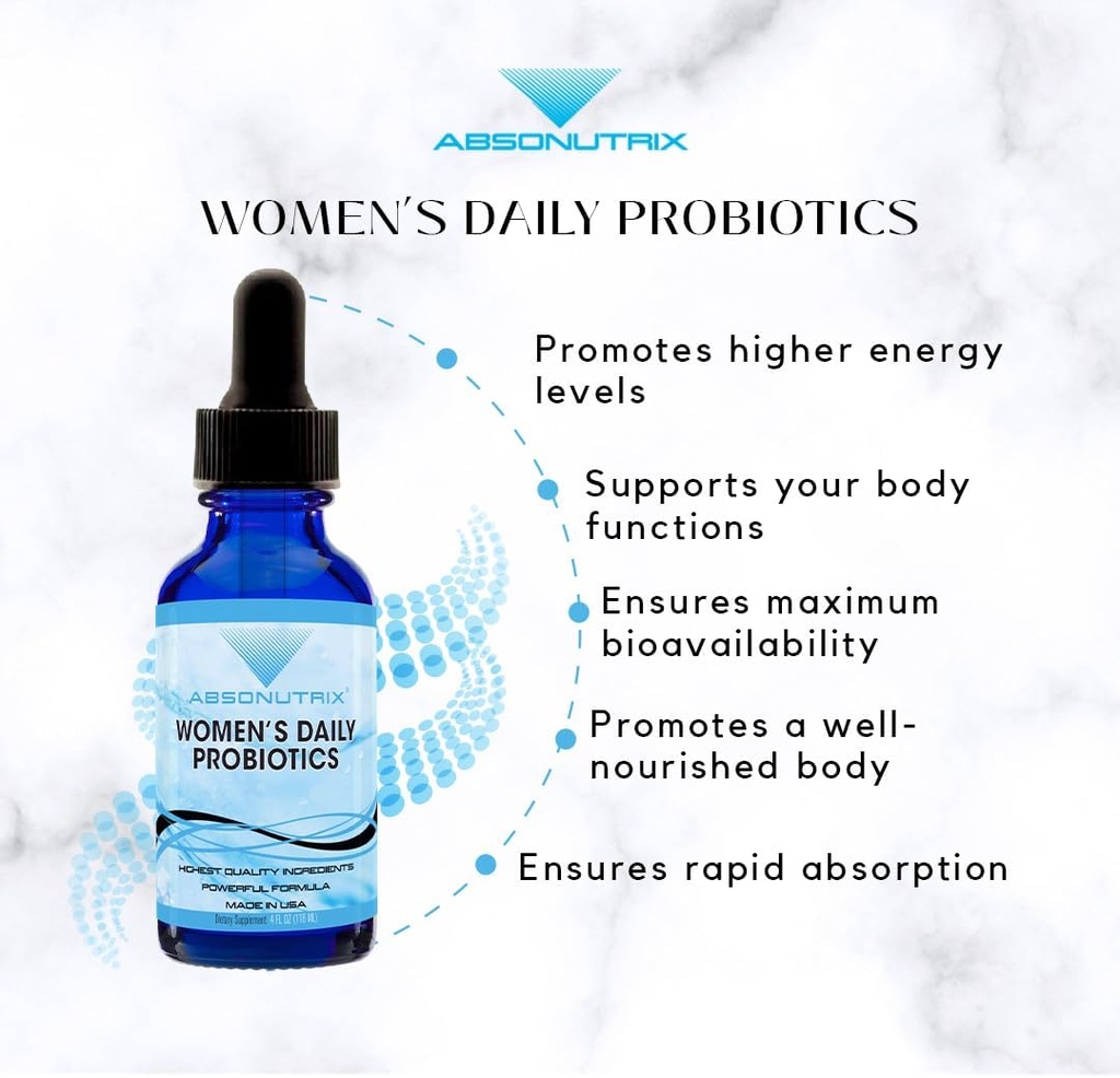 Absonutrix Women’s Daily Probiotics 390 mg, 4 Oz Liquid, 302 Servings, Made in USA, Quick Absorption, Quality Potent Ingredients, Non-GMO, GMP Certified Facility, Cruelty-Free Products 5