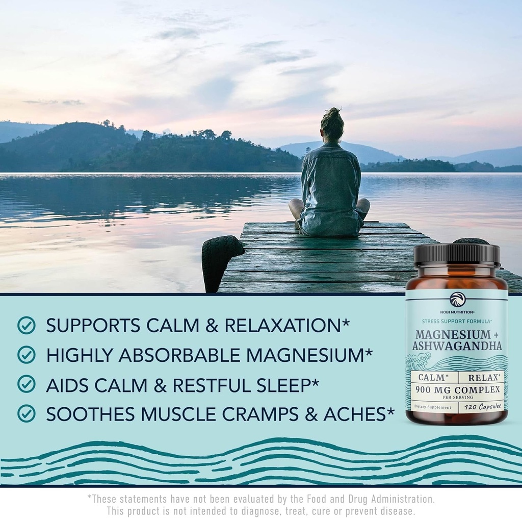 Magnesium Ashwagandha | Calming Magnesium Supplement for Adults | Relax, Rest, Calm Mood & Sleep Support | Mag Citrate & Oxide 400 mg + Ashwagandha 500 mg | Muscle Health & Stress Relief | 120 Ct 4