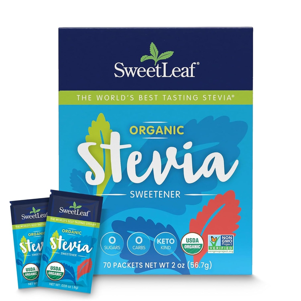 SweetLeaf Organic Stevia Powder Packets - Zero Calorie Sweetener with Stevia Leaf Extract, No Artificial Sweetener Additive, Sugar Free, Keto Friendly, Non GMO, Gluten Free - 70 Packets (Pack of 1) 2