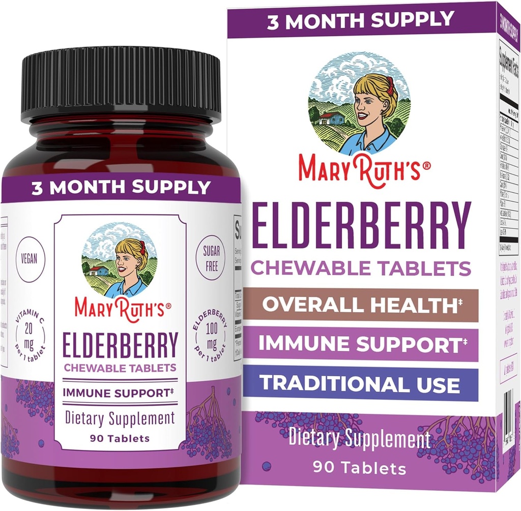 MaryRuth Organics Elderberry Vitamin C Chewable Tablets | Sambucus nigra | Black Elderberry for Immune Support | 3 Month Supply | Gluten Free | Non-GMO | 90 Servings 2