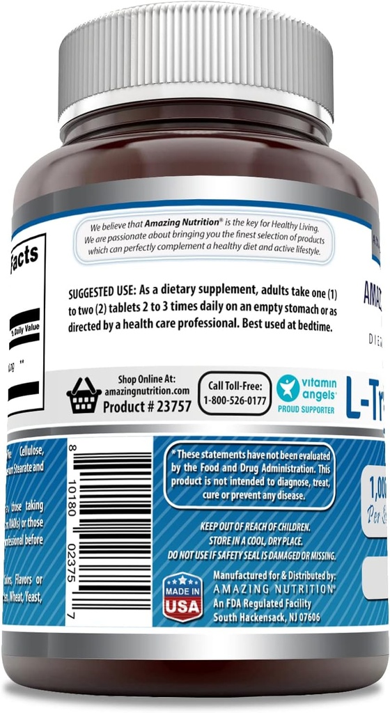 Amazing Formulas L-Tryptophan 1000mg Tablets Supplement | Non-GMO | Gluten Free | Made in USA (60 Count | 3 Pack) 3