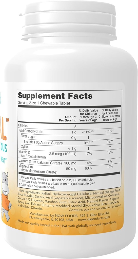 NOW Supplements, Kid Cal with Calcium Citrate, Magnesium and Vitamin D, Tart Orange, 100 Chewables, Packaging May Vary (Pack of 2) 3