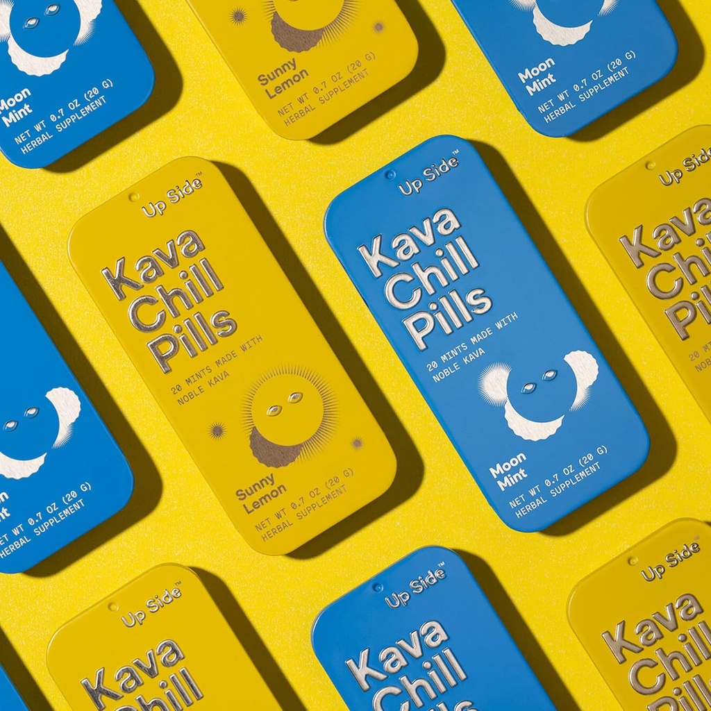 Up Side Kava Chill Pills, Kava Kava Candy Moon Mint Flavor, Natural Supplement for Calm & Stress Support, 6 Pack 20 Mints 4
