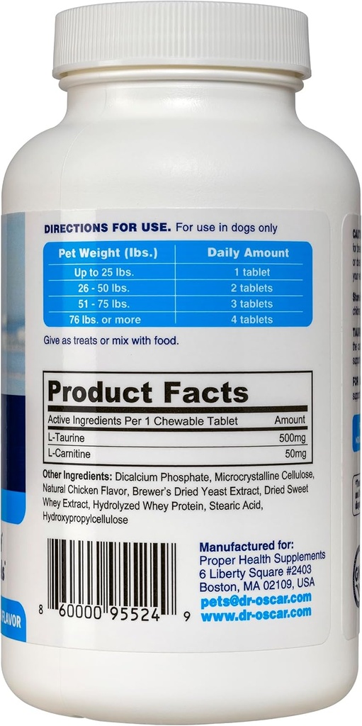 Taurine Supplement for Dogs Meets RDA of 500 mg per 25lbs Weight Unlike Most Alternatives, 120ct, Helps Maintain Dog Heart Health, Normal Function of The Cardiac Muscle & Normal Blood Flow 3