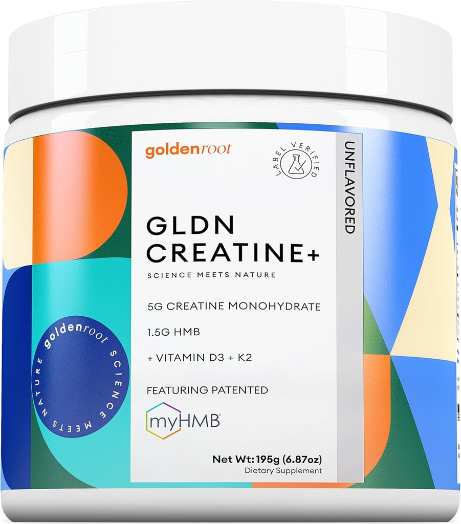GLDN Creatine - Creatine Monohydrate with HMB for sustained Muscle Support and Recovery with Vitamin D3 and K2 for Bone and Joint Health - Designed for Women and Men - Unflavored Powder - 30 Serve 2