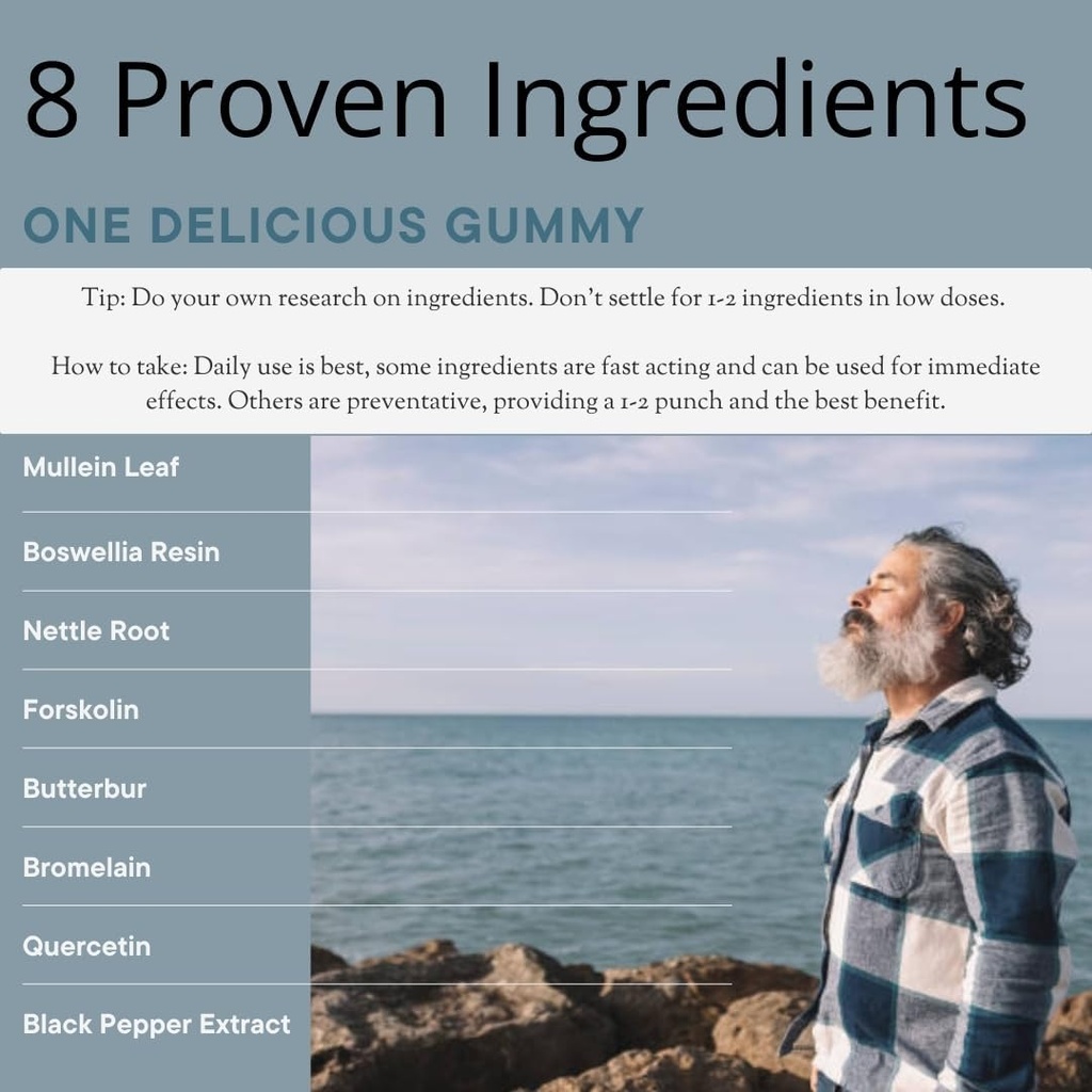 Evolve Breathe Easy Lung Gummies, Mullein Leaf, Boswellia Resin, Nettle Root, Forskolin, Butterbur, Bromelain, Allergy Relief, Asthma, Cough Support, Smokers Lung, Vaping Illness 3