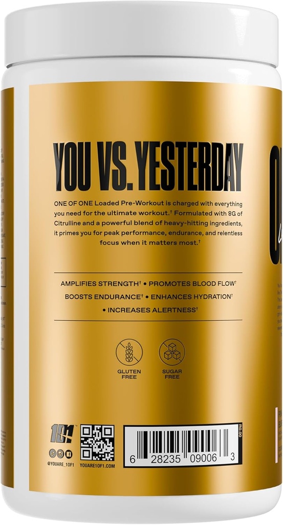 ONE of ONE Loaded Pre-Workout – High-Stim Energy, Focus & Endurance with EndoFlo™, Genius Pure™ Alpha GPC, NeuroRush™, Dynamine®, No Crash, Gluten Free – Pink Burst 3