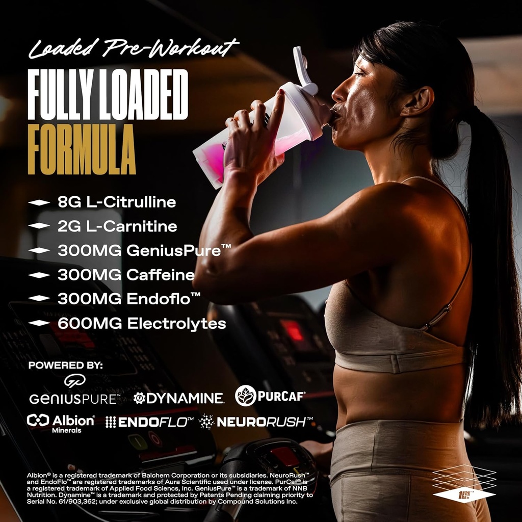 ONE of ONE Loaded Pre-Workout – High-Stim Energy, Focus & Endurance with EndoFlo™, Genius Pure™ Alpha GPC, NeuroRush™, Dynamine®, No Crash, Gluten Free – Pink Burst 6