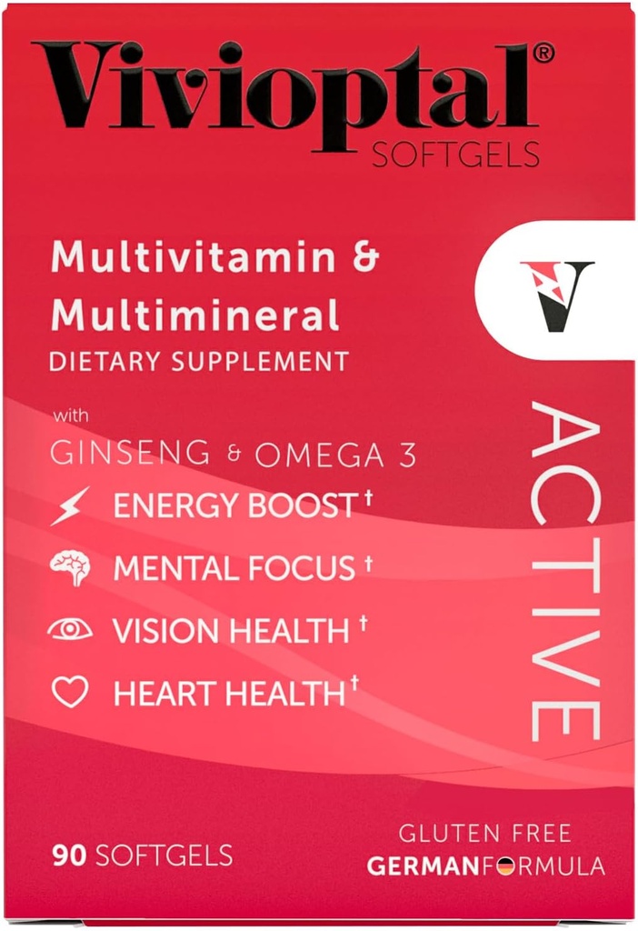 Vivioptal Active, 90 Softgels, Ginseng & Omega 3, Multivitamin & Multimineral, Gluten Free, German Formula 3