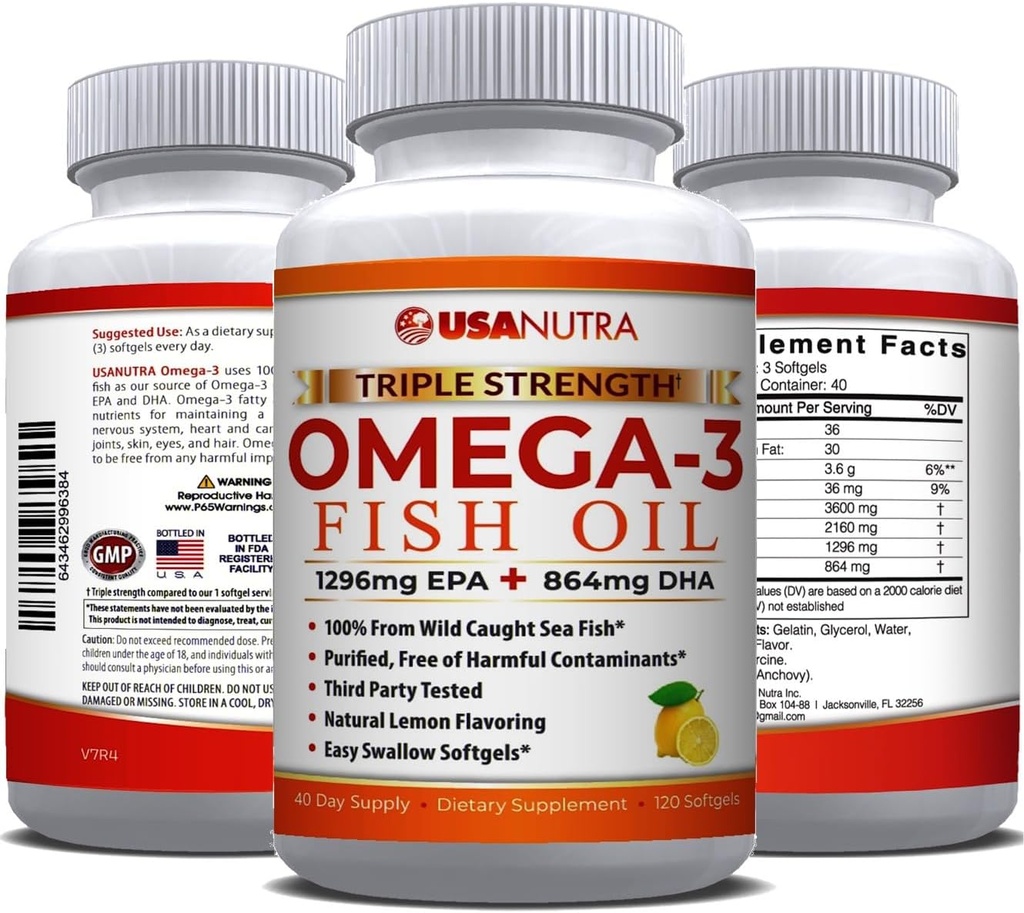 Omega 3 Fish Oil Supplement 3600mg with EPA and DHA for Women and Men Supports Joint, Brain and Heart Health 120 Softgels, 40 Day Supply 2