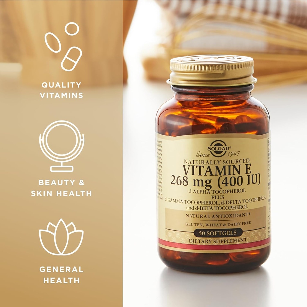 Solgar Vitamin E 268 mg (400 IU) - 50 Softgels - Naturally Sourced - Gluten Free, Dairy Free - 50 Servings 5