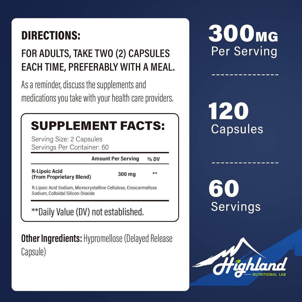 R Lipoic Acid (Na) 300mg per Serving, 120 Capsules, Up to 5X Improved Absorption, Excellent Nutritional Supplement for Healthy Metabolism Support and Antioxidants-1 Bottle 3