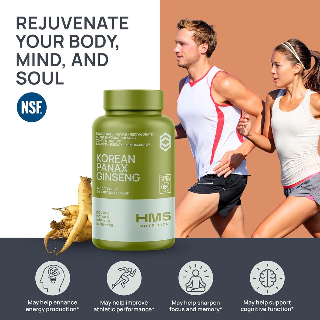 Korean Red Panax Ginseng 2000mg 120 Vegan Capsules Super Strength Extract NSF Certified Supplements, High Ginsenosides Supports Energy, Stamina, Performance and Clarity 3