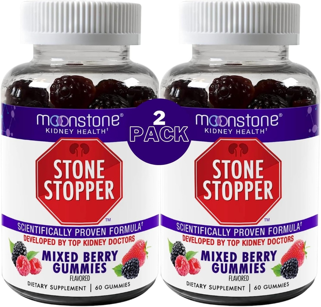 Moonstone Kidney Stone Stopper Gummies, Outperforms Chanca Piedra Stone Breaker and Kidney Support Supplements, Developed by Urologists to Prevent Kidney Stones, Mixed Berry, 1 Month Supply- 120 Count 2