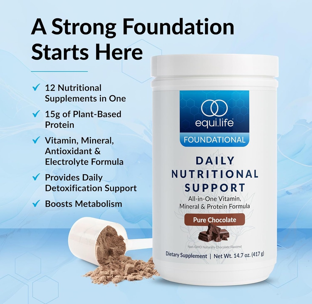 Equilife Daily Nutritional Support, All-in-One Multivitamin Meal Replacement, Pure Chocolate Flavor, 15G Plant Protein, Supports Overall Wellness Including Energy, Digestion, & Skin, 14 Servings Tub 3
