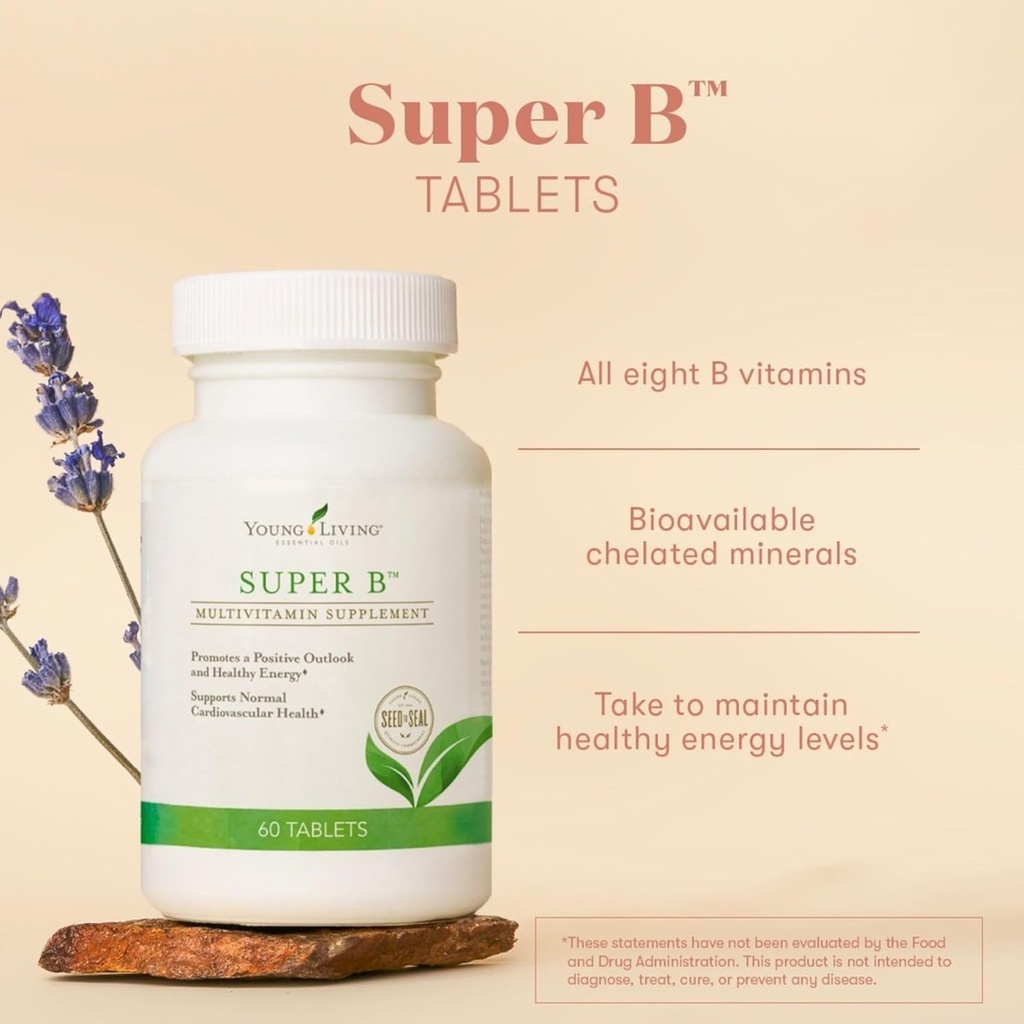 Young Living Super B Tablets, 60-Count Bottle | B Vitamins & Minerals | Supports Healthy Energy Levels | Keto-Friendly | Natural Folate Source | Contains Calcium, Magnesium, and Vitamin B6 4