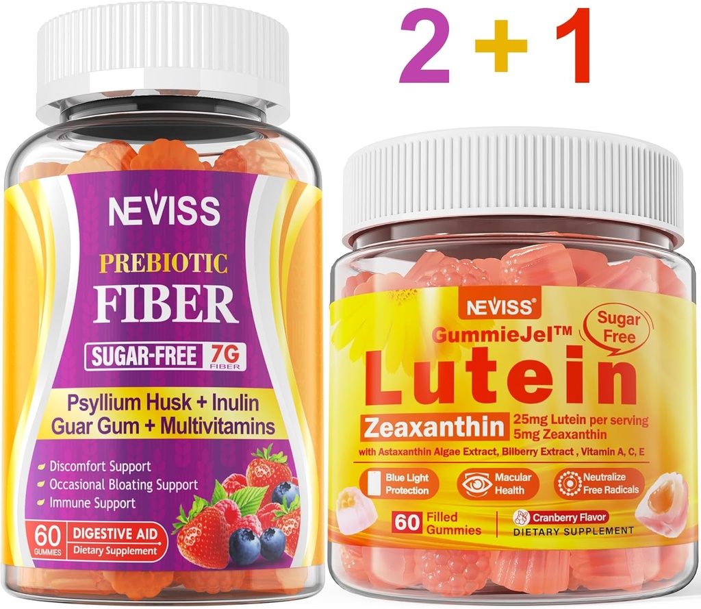NEVISS Sugar Free Prebiotic Fiber Gummies 120 Counts + Lutein Gummies 60 Counts 2