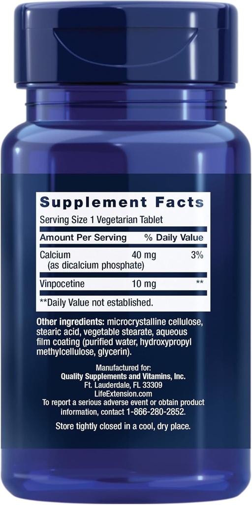 Life Extension Vinpocetine, derived from Periwinkle Plant, Concentration and Memory, Gluten-Free, Non-GMO, Vegetarian, 100 Tablets 3