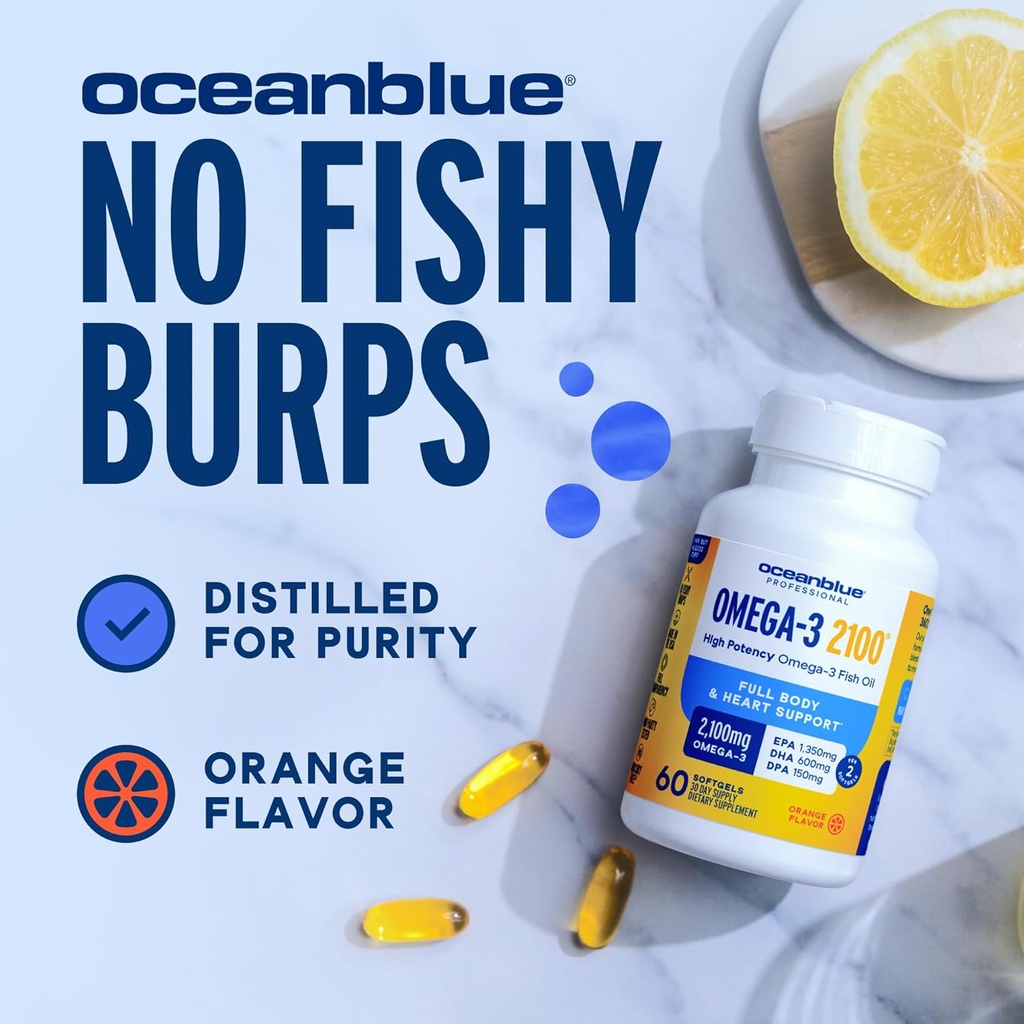 Oceanblue Professional Omega 3 2100-120 ct - High Potency Triple Strength Burpless Fish Oil with EPA, DHA & DPA - Wild Caught - Natural Orange Flavor, 60 Servings 6