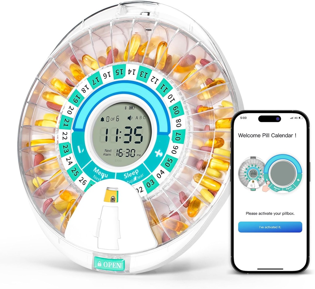 Betife Smart Automatic Pill Dispenser, 28 Compartments Electronic Pill Organizer for any dosage with Light/Sound Alarm, Bluetooth Medication Organizer, Locked Pill Box for Prescriptions and Supplement 2
