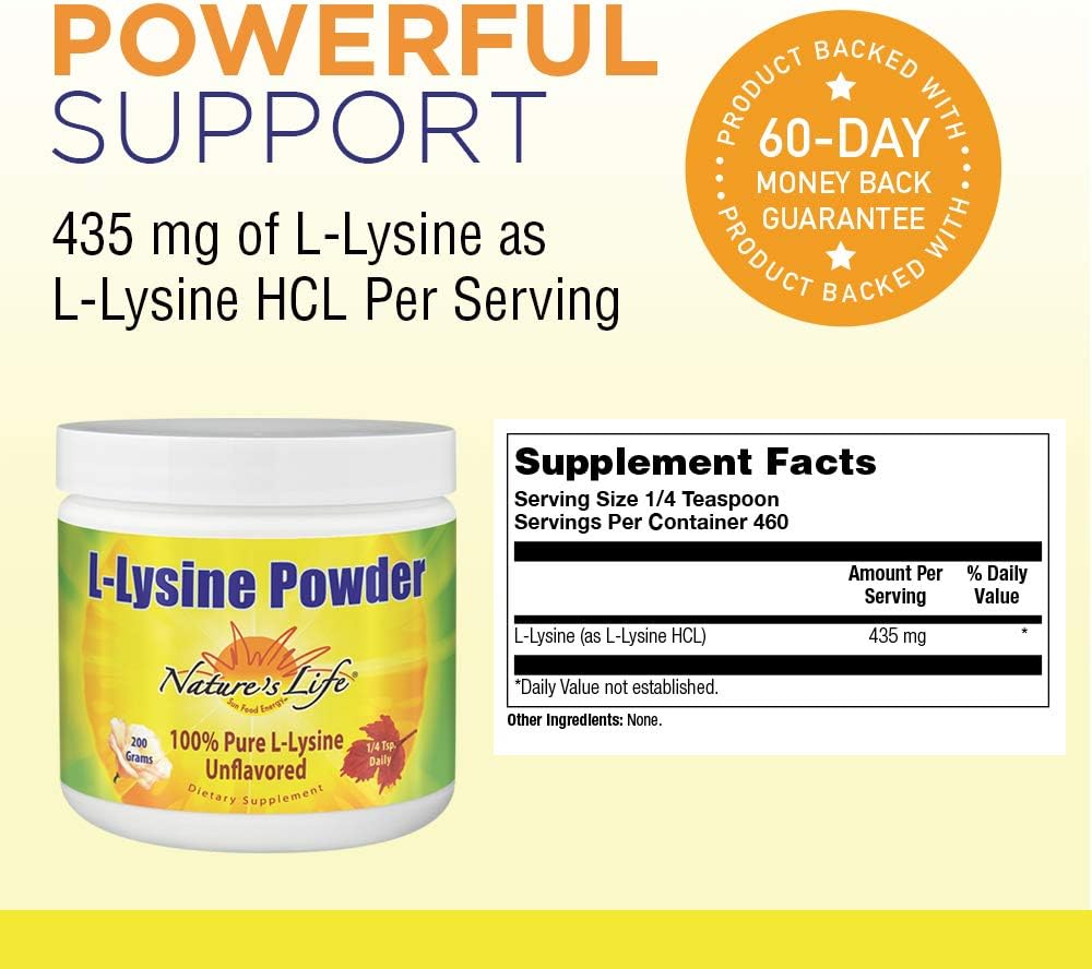 Nature's Life L-Lysine Powder | Helps Support Healthy Immune Function | 100% Pure Natural L-Lysine | Vegetarian, Unflavored, Sugar Free | 460 Servings 3