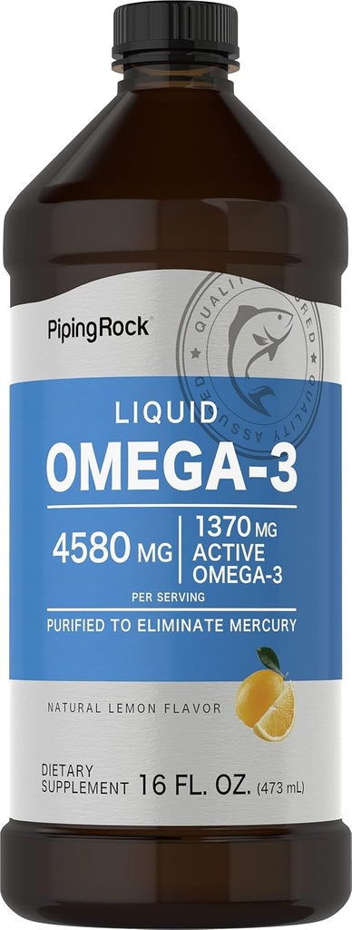 Piping Rock Omega 3 Fish Oil Liquid Supplement | 16 Fl Oz | Mercury Free | Lemon Flavor | 1370 mg Active Omega-3 | for Men and Women | Non-GMO, Gluten Free 2