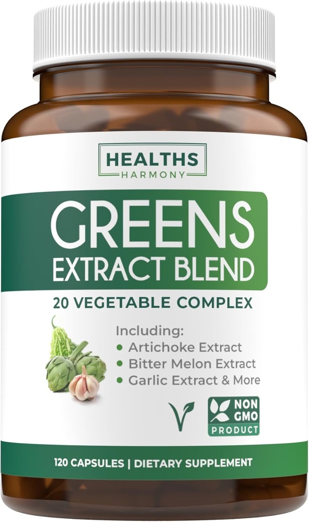 Super Greens Antioxidants Superfoods 2250mg Supplement - 20 Ingredients with Sprouts, Mushrooms, Roots, Garlic, Bitter Melon, Artichoke, Celery Seed, Cayenne pepper, Alfalfa NON GMO - 120 Capsules 2