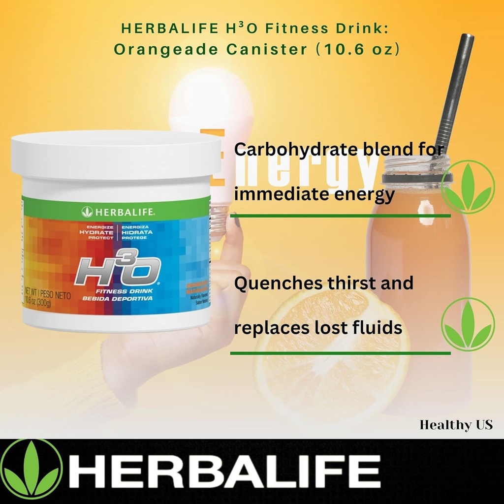 Herbalife H³O Fitness Drink: Orangeade Canister 10.6 Oz (300g), Carbohydrate Blend for immediate Energy, Energize, Hydrate, Protect, Naturally Flavored 6