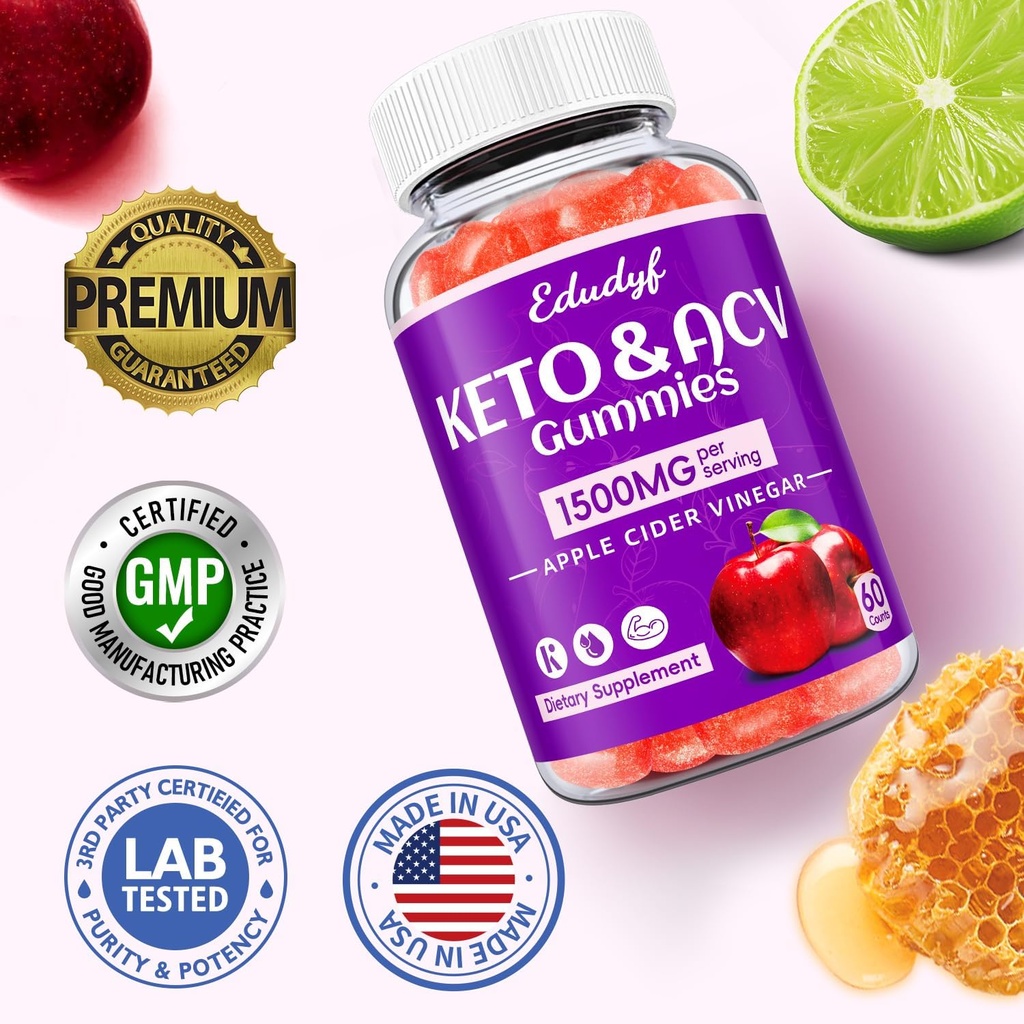 Keto ACV Gummies - 1500mg Apple Cider Vinegar Gummies with Probiotics, B12 and Keto Support, Detox & Cleanse, GMO Free & Vegan - 60 Count... 3