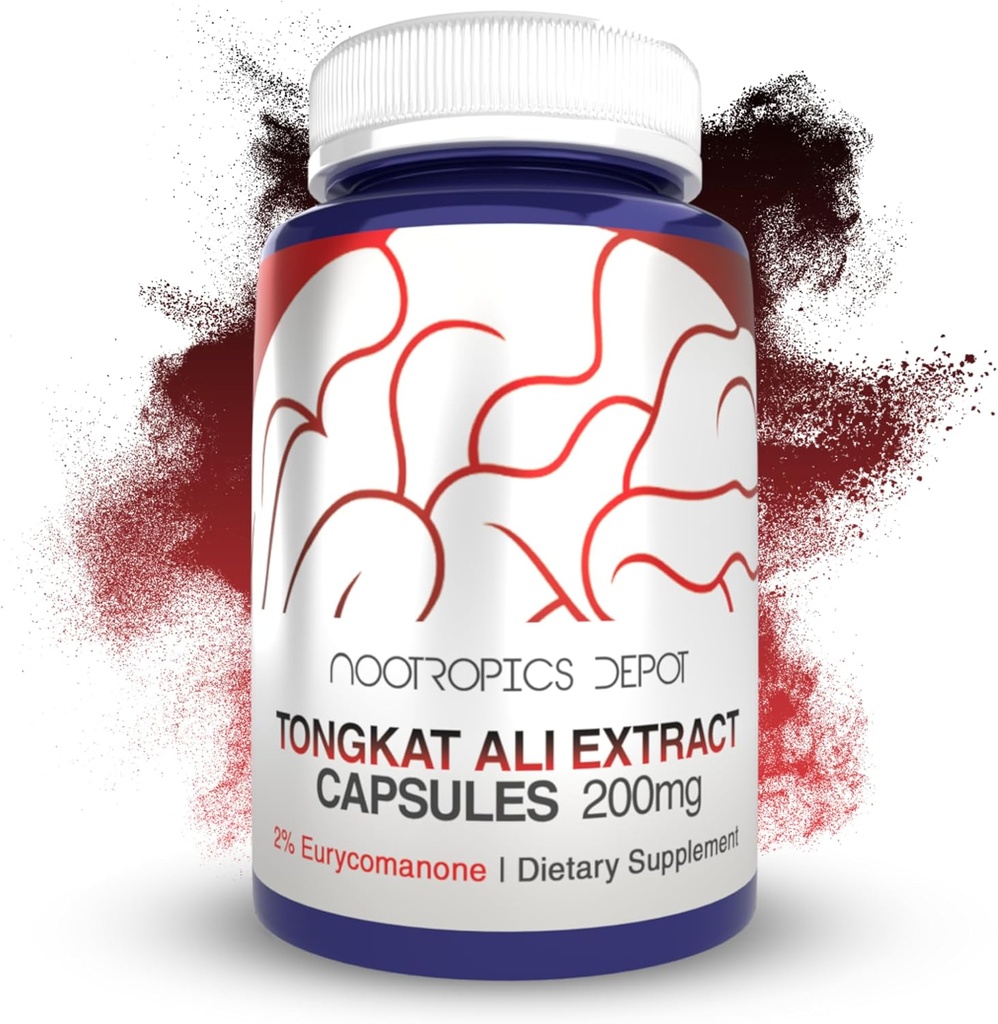 Nootropics Depot Tongkat Ali Extract Capsules | 200mg | 120 Count | 2% Eurycomanone by HPTLC | Eurycoma longifolia Root Extract 2