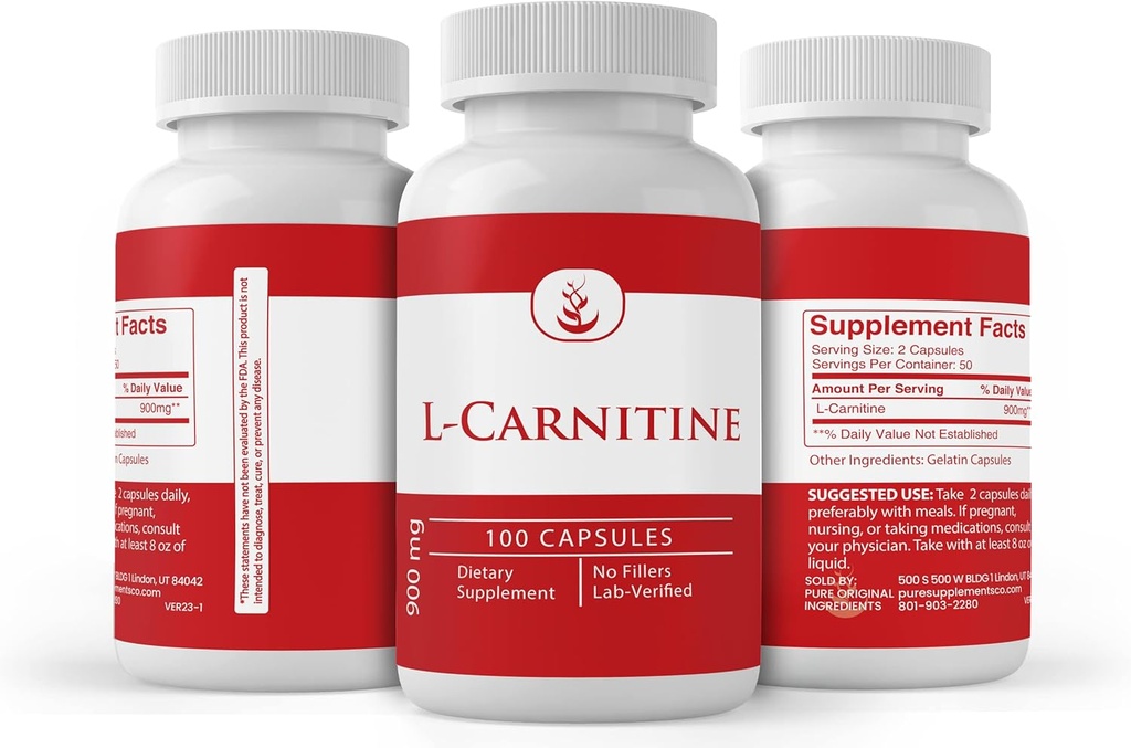 PURE ORIGINAL INGREDIENTS L-Carnitine, (100 Capsules) Always Pure, No Additives or Fillers, Lab Verified 5