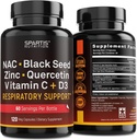 NAC 600mg Black Seed 500mg Zinc Picolinate Quercetin Vitamin C Vitamin D3 Respiratory Support (Pack of 1 Bottle at 120-Caps) 2