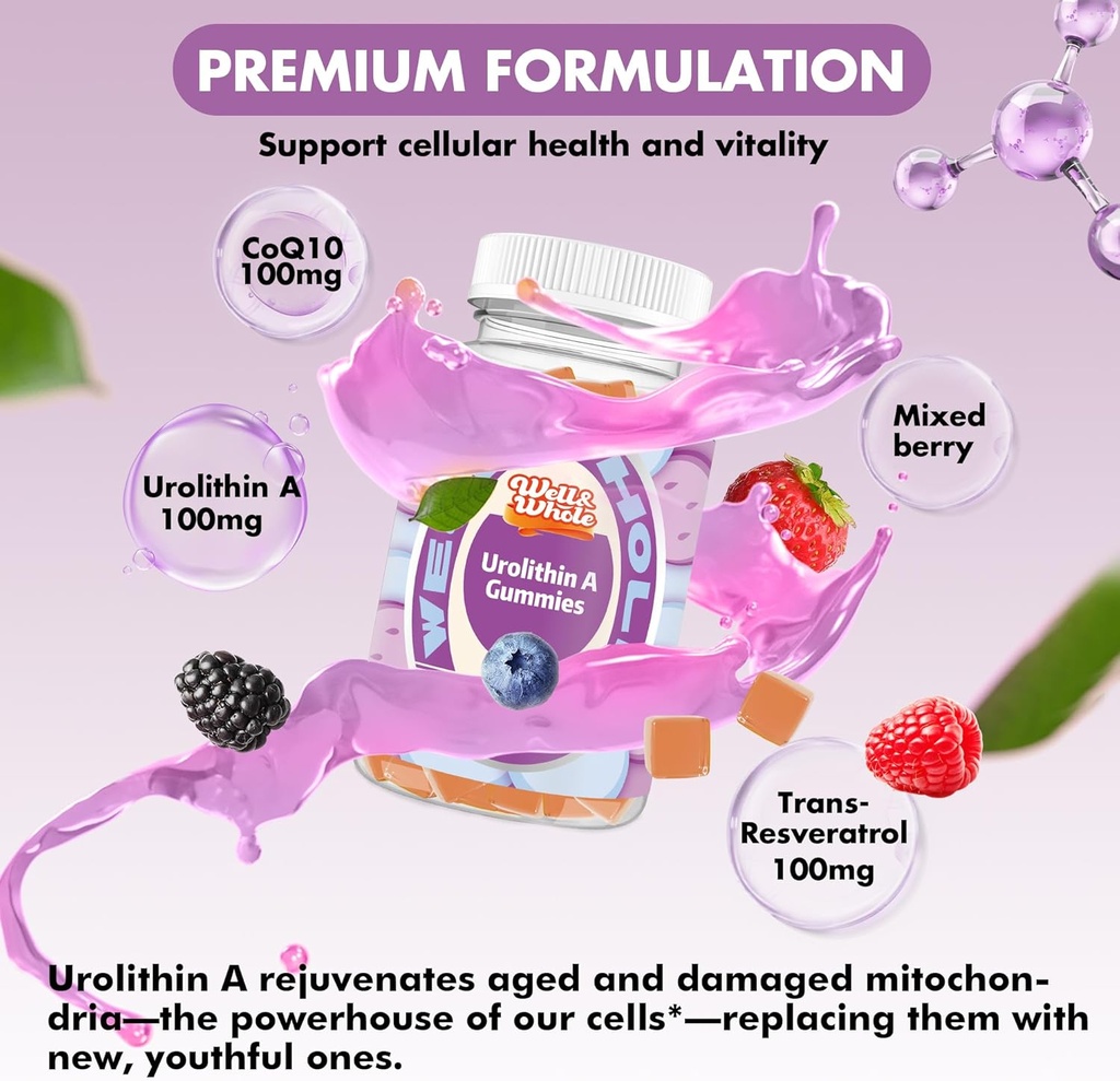 Well&Whole Urolithin A Gummies 1000mg with CoQ10 and Resveratrol, Mitochondrial Supplements, Muscle Support, Non GMO, Vegan, 60 Counts 5