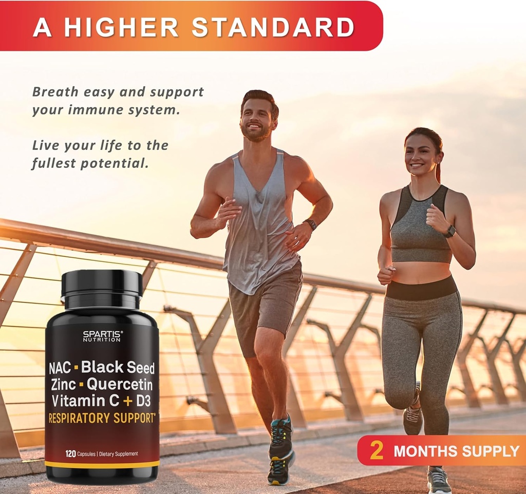NAC 600mg Black Seed 500mg Zinc Picolinate Quercetin Vitamin C Vitamin D3 Respiratory Support (Pack of 1 Bottle at 120-Caps) 5