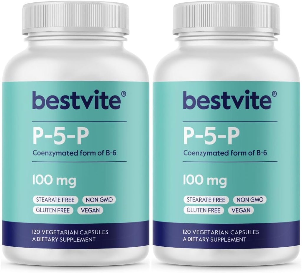 BESTVITE P-5-P 100mg (240 Vegetarian Capsules) (120 x 2) (CoEnzymated Form of B-6) - No Stearates - Vegan - Non GMO - Gluten Free 2