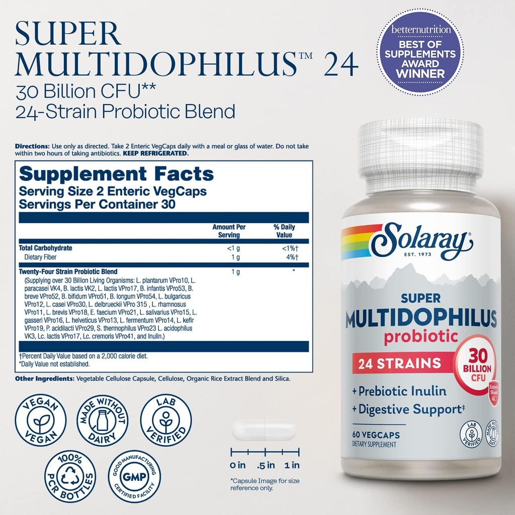 SOLARAY Super Multidophilus 24 Strain Probiotic | 30 Billion CFU | Healthy Gut Support | 30 Serv | 60 Enteric VegCaps 4
