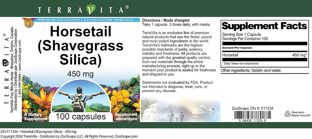 Horsetail (Shavegrass Silica) - 450 mg (100 Capsules, ZIN: 511334) - 3 Pack 5