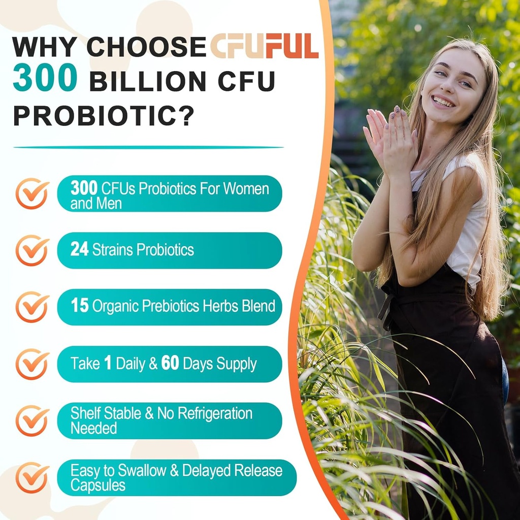 Probiotics for Women & Men - 300 Billion CFU, 24 Strains Probiotic + 15 Organic Herbs Prebiotics Blend, for Overall Digestive Gut Health, Immune, Constipation & Bloating, Shelf Stable - 8 Month Supply 4