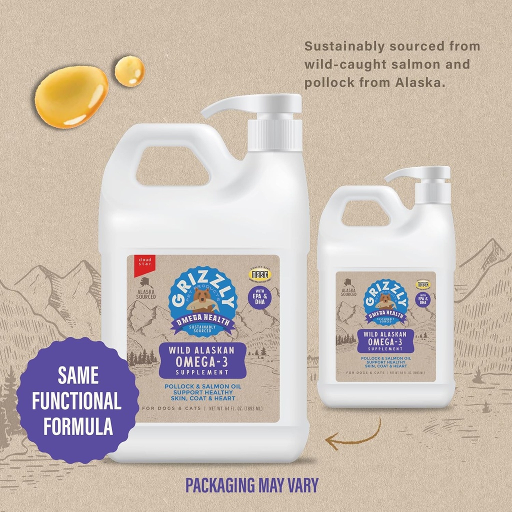 Grizzly Pet Products Omega Health Liquid Omega-3 Supplement for Dogs and Cats, 64 Ounce Jug 3