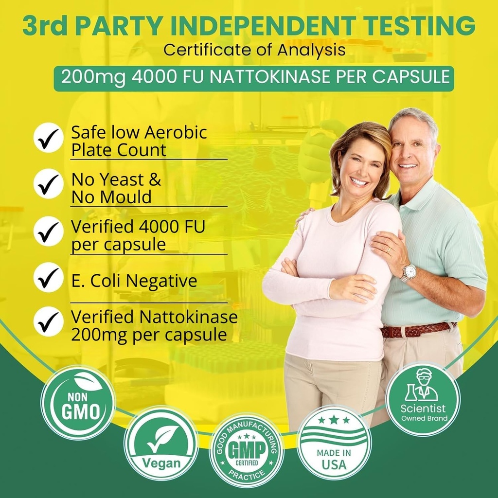 Nattokinase 4000 Fu 200mg - Vegan No Stearates Gluten Free - Pure Natural Blood Thinner & Blood Flow Supplement - 100 Capsules / 100 Days Supply 4