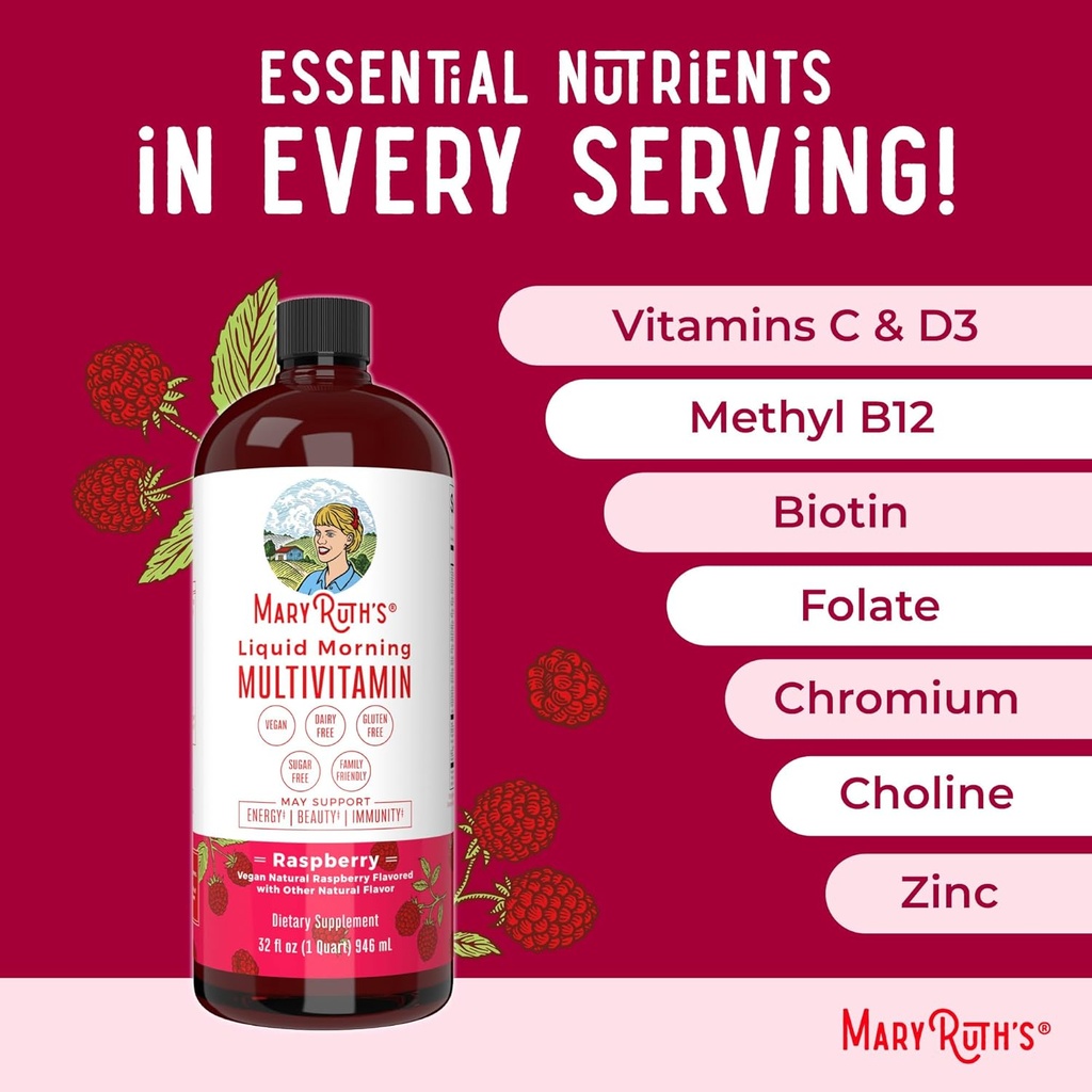 MaryRuth's Liquid Morning Multivitamin Raspberry (32oz) & Liquid Nighttime Multimineral Coconut (15.22oz) | Sugar-Free, No Melatonin | Vegan, Non-GMO | Supports Sleep, Beauty, and Overall Health 5